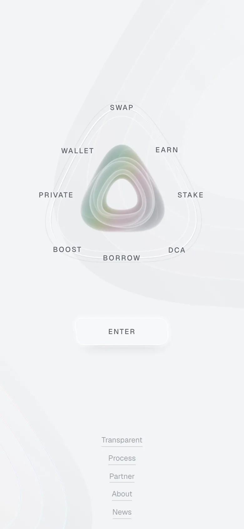 The Still home screen: the Still logo with Swap, Earn, Stake, DCA, Borrow, Boost, Private and Wallet around it